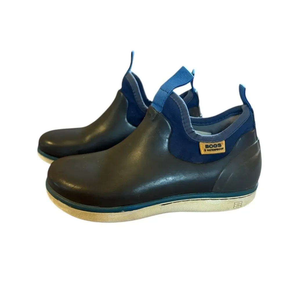 Bogs Riley Rain Boot Pull On Style Black Blue Youth Size 3